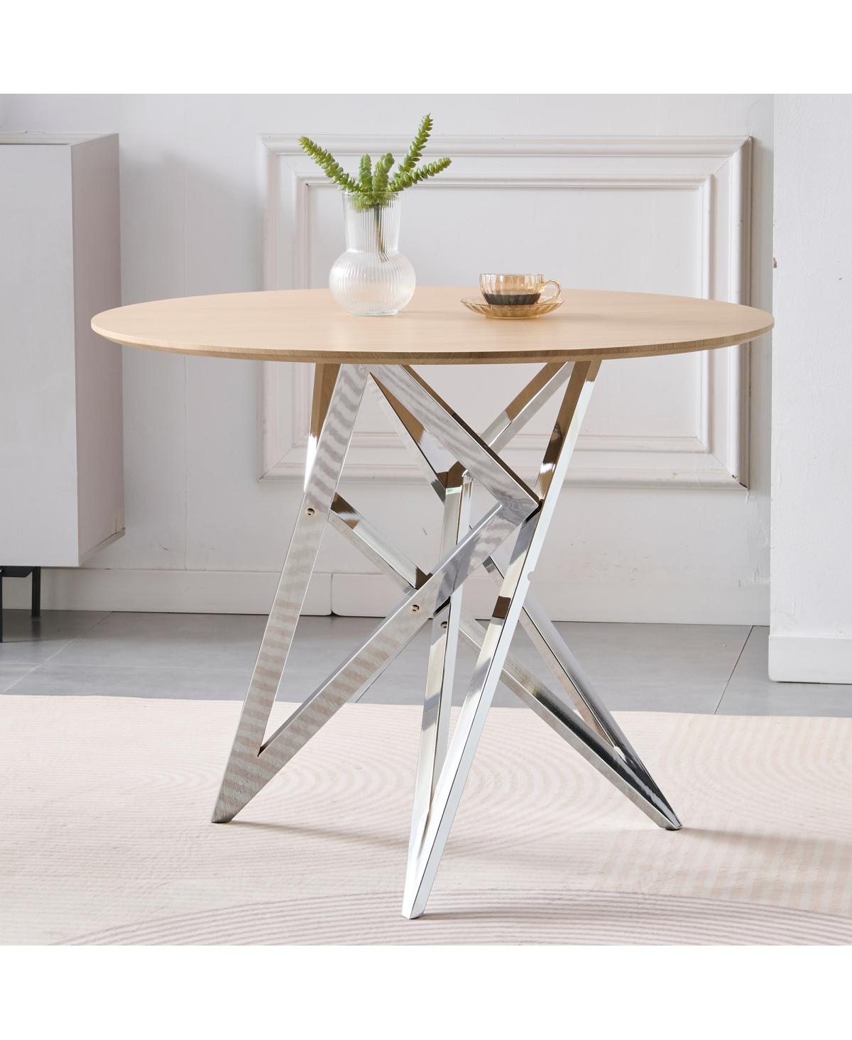 Streamdale Furniture 37" Round Dining Table, Small Kitchen Table w/Silver Metal Legs (2-4 People
