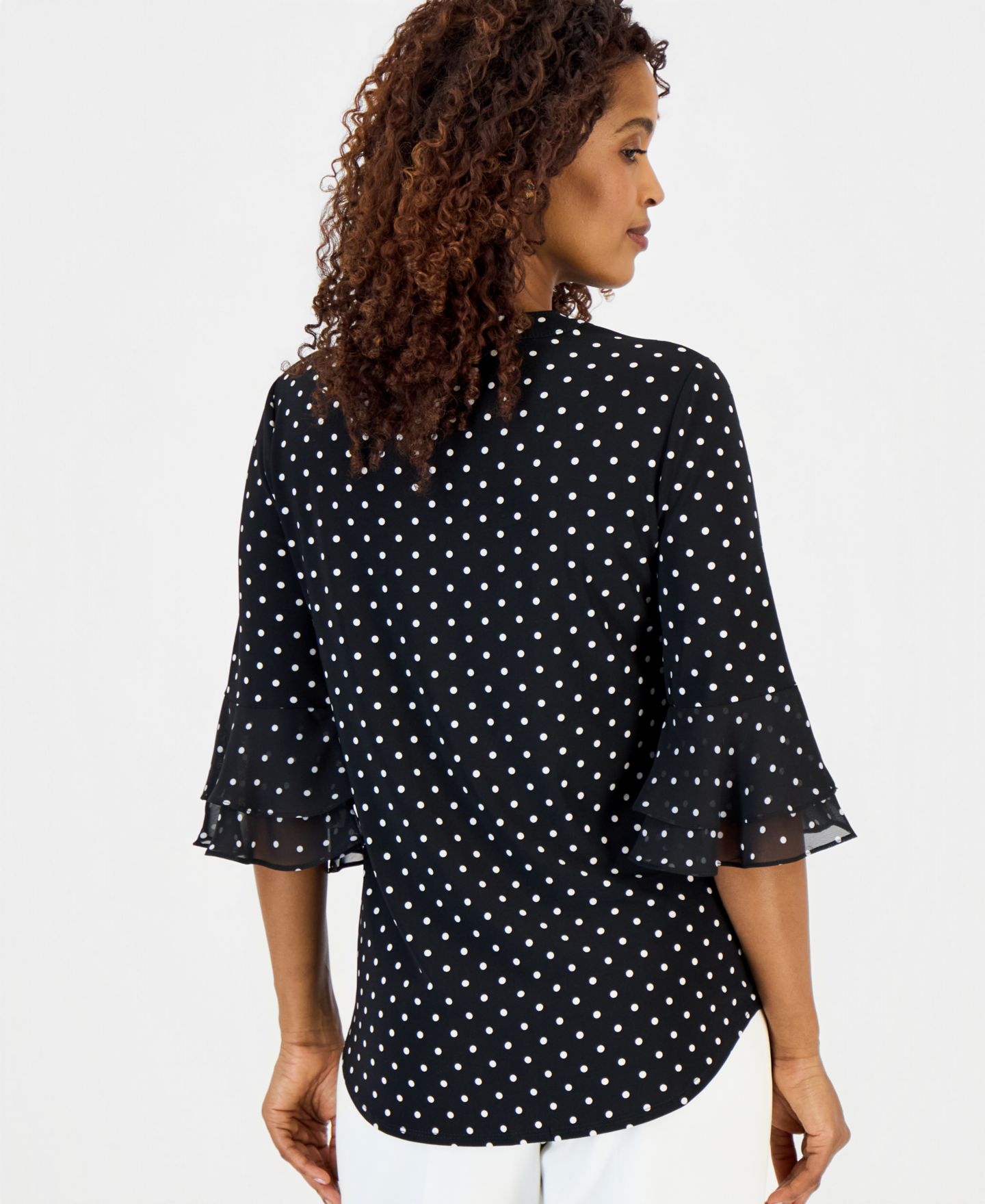 Женский топ Kasper Printed 3/4 Flutter-Sleeve Top, цвет: Чёрный / Ванильный ледяной — фото 5