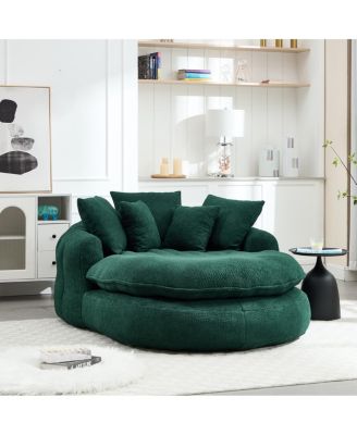  Oversized Oval Upholstered Bean Bag Sofa with 5 Pillows & Wrap Around Backrest