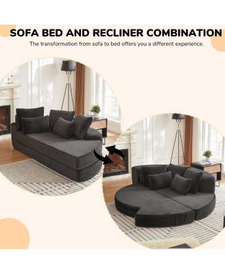 78.5-Inch Corduroy Semi-Circular 2-in-1 Sofa Bed with Neck Pillow & 5 Throw Pillows