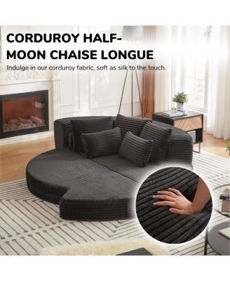 78.5-Inch Corduroy Semi-Circular 2-in-1 Sofa Bed with Neck Pillow & 5 Throw Pillows