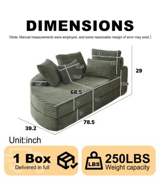 78.5-Inch Corduroy Semi-Circular 2-in-1 Sofa Bed with Neck Pillow & 5 Throw Pillows