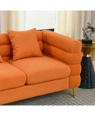 60Inch 2 Seater Sectional Sofa, Living Room Comfort Fabric, Deep Seating, Orange Teddy