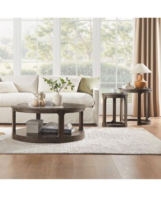 24" 2PC Curved Round Wooden Coffee Table Set