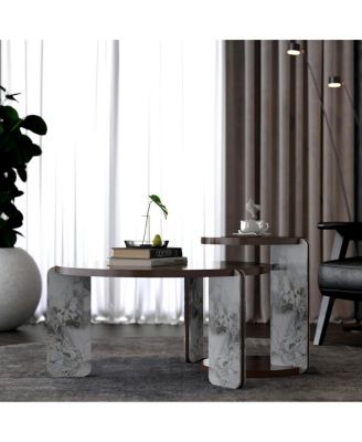 Modern Coffee Table with End Table Set, Durable Walnut Veneered MDF 83cm Center Table with 43cm Side Table