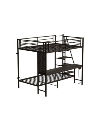 Black full size bunk bed with twin size, LED light and charging socket