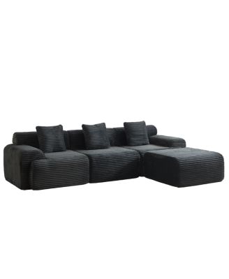 Streamdale 114-inch Corduroy Modular Sofa with Inlaid Design, 3 Pillows, Wider Backrest, 4 Modules.