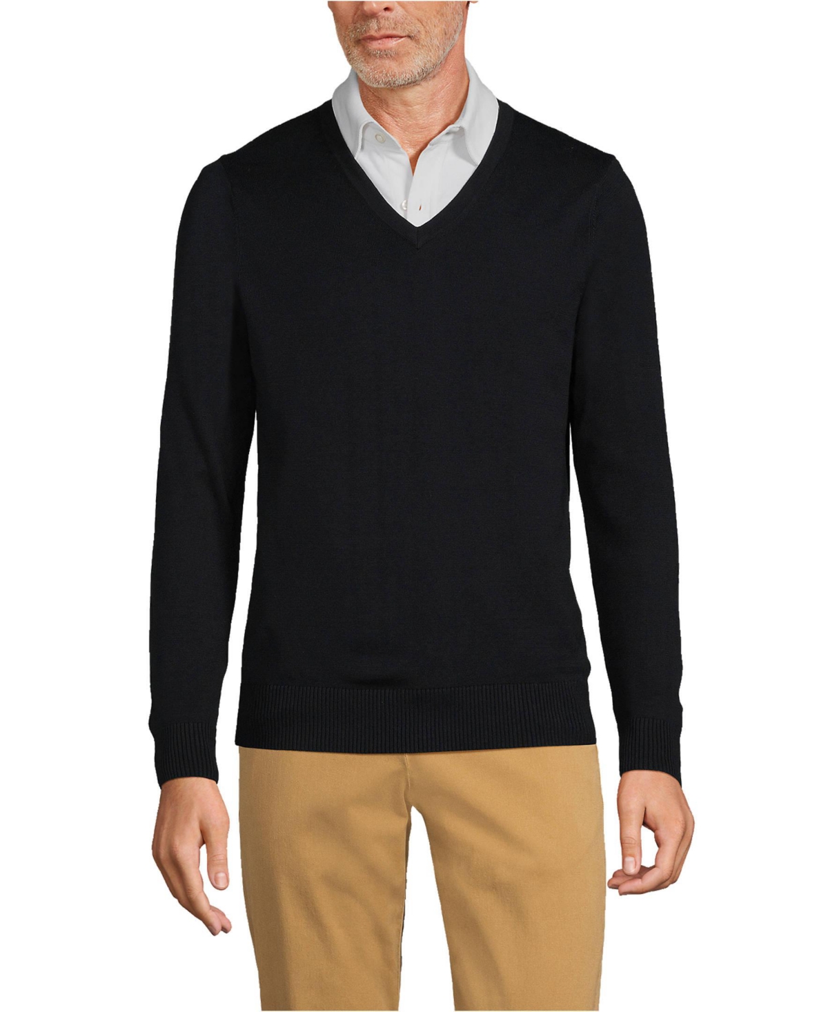 Lands' End Men's Unisex Cotton Modal Vneck Pullover Sweater