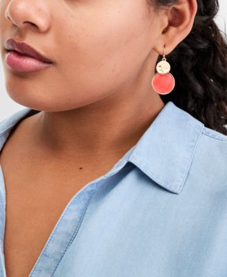 Disc & Stone Inlay Drop Earrings