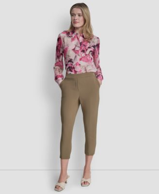 Petite Mid-Rise Elastic Back Ankle Pants