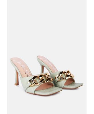 Womens Mermaid Quilted Metallic Chain Embellished Sandals