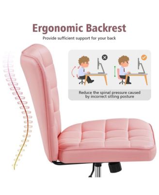 Modern Tufted Armless Desk Chair with Chrome-finish Metal Base, Rolling Wheels, Adjustable Seat Heigh