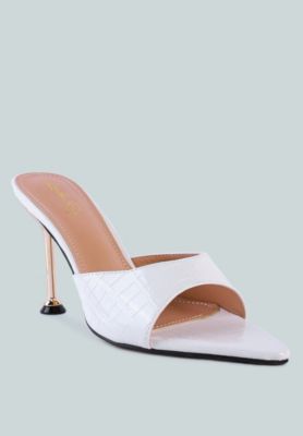 Womens French Cut Croc Texture Patent Faux Leather Sandals