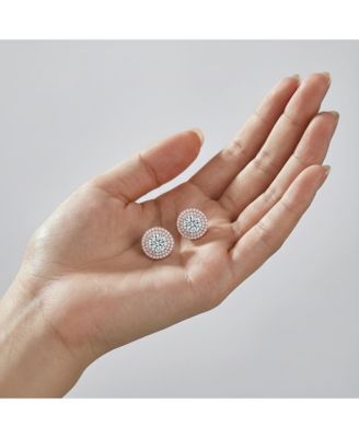 Brilliant Sterling Silver Round CZ Double-Halo Stud Earrings