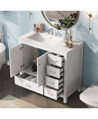 36 in. Bathroom Vanity with Ceramic Sink Combo, Abundant Storage Cabinet with 2 Soft Close Doors and 5 Drawers