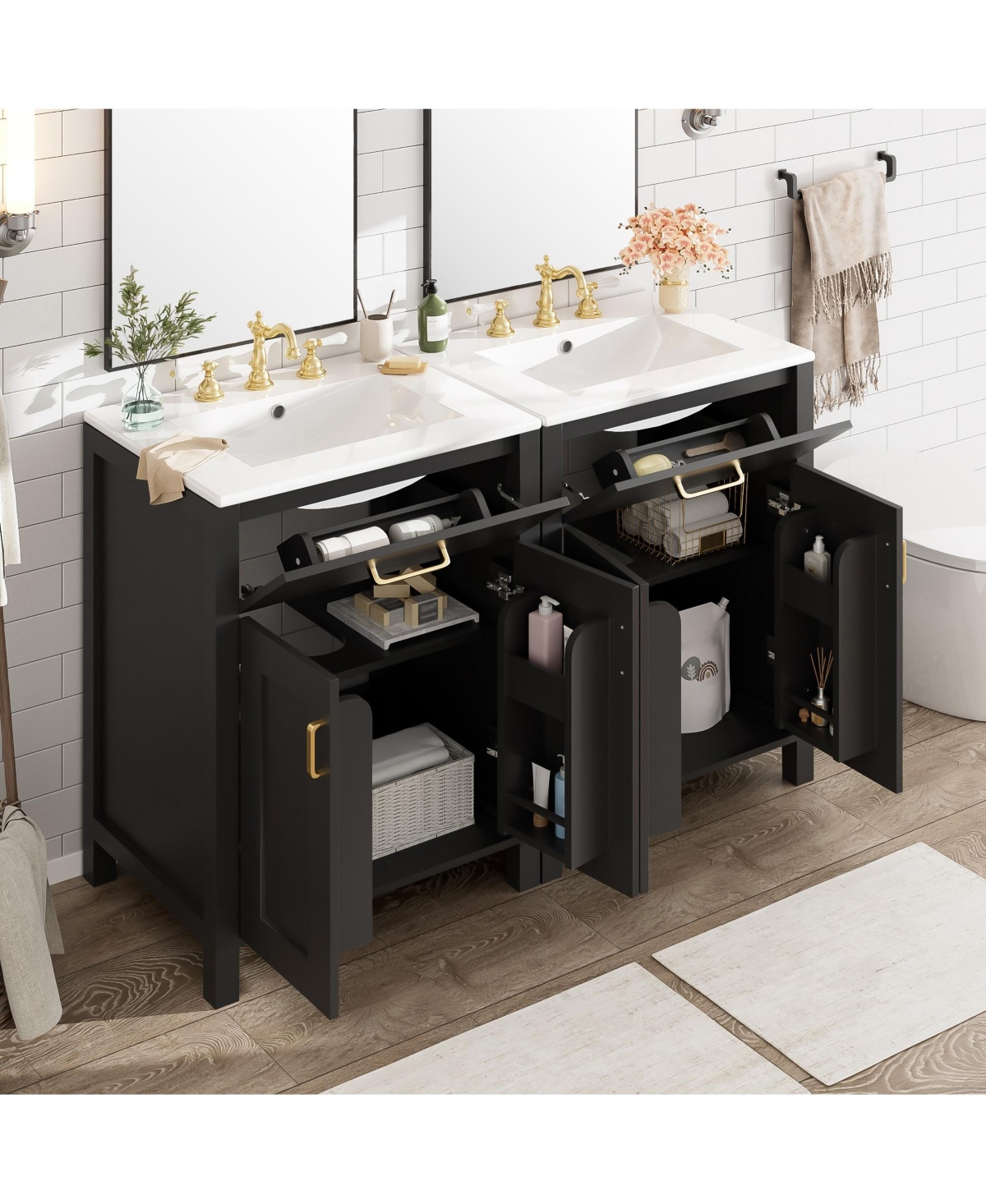 Cesicia Modern Freestanding 48 in. Bathroom Vanity with Ceramic Sink, Soft-Close Doors, Flip Drawer and Double-Layer Door Shelves