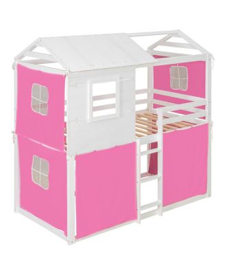 Twin Size Bunk Wood House Bed with Tent