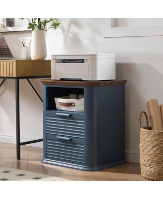 22" Fluted Nightstand with Charging Station, Modern Bedside Table with 2 Drawers and Open Storage for Living Room, Bedroom