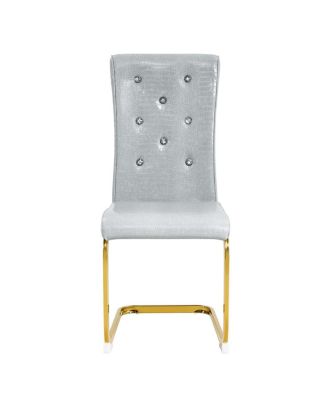 Set of 2 Retro Alligator Upholstered Dining Chairs with Crystal Buckle & Gold Legs