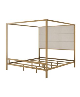 Modern Velvet Upholstered Canopy Bed Frame