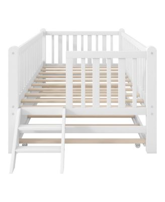 Wood Platform Bed with Guardrail and Trundle