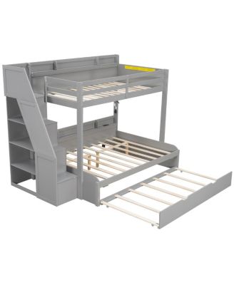 over Full Bunk Bed with Storage Stairs, Trundle, LED, USB