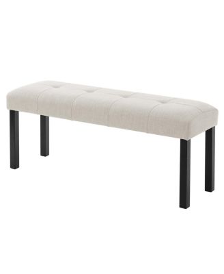Modern Tufted Linen Dining Bench with Black Rubber Wood Legs