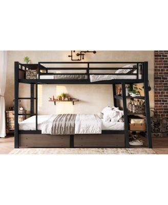 Full Size Metal Bunk Bed with Storage, LED, and USB