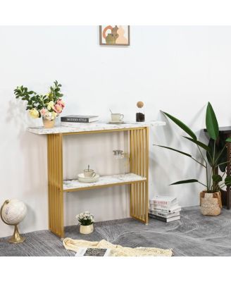 Modern Luxury Gold Metal Console Table with Storage Shelf