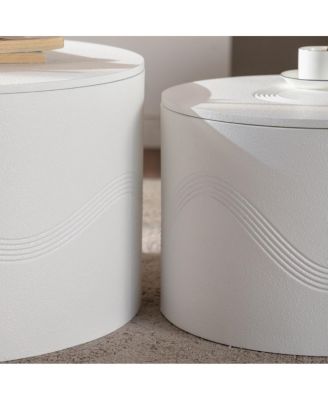 Set of 2 White Round Coffee Tables with Hidden Storage (26.77"/19.69)