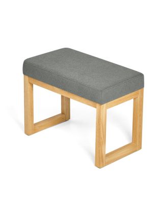 Shoe-changing bench with wooden frame and cushioned seat