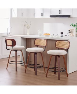 Set of 3, 26" Counter Height Bar Stools - Cane Rattan, Swivel