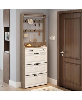 Oak 3-door, 2-drawer shoe cabinet with hanger and large storage