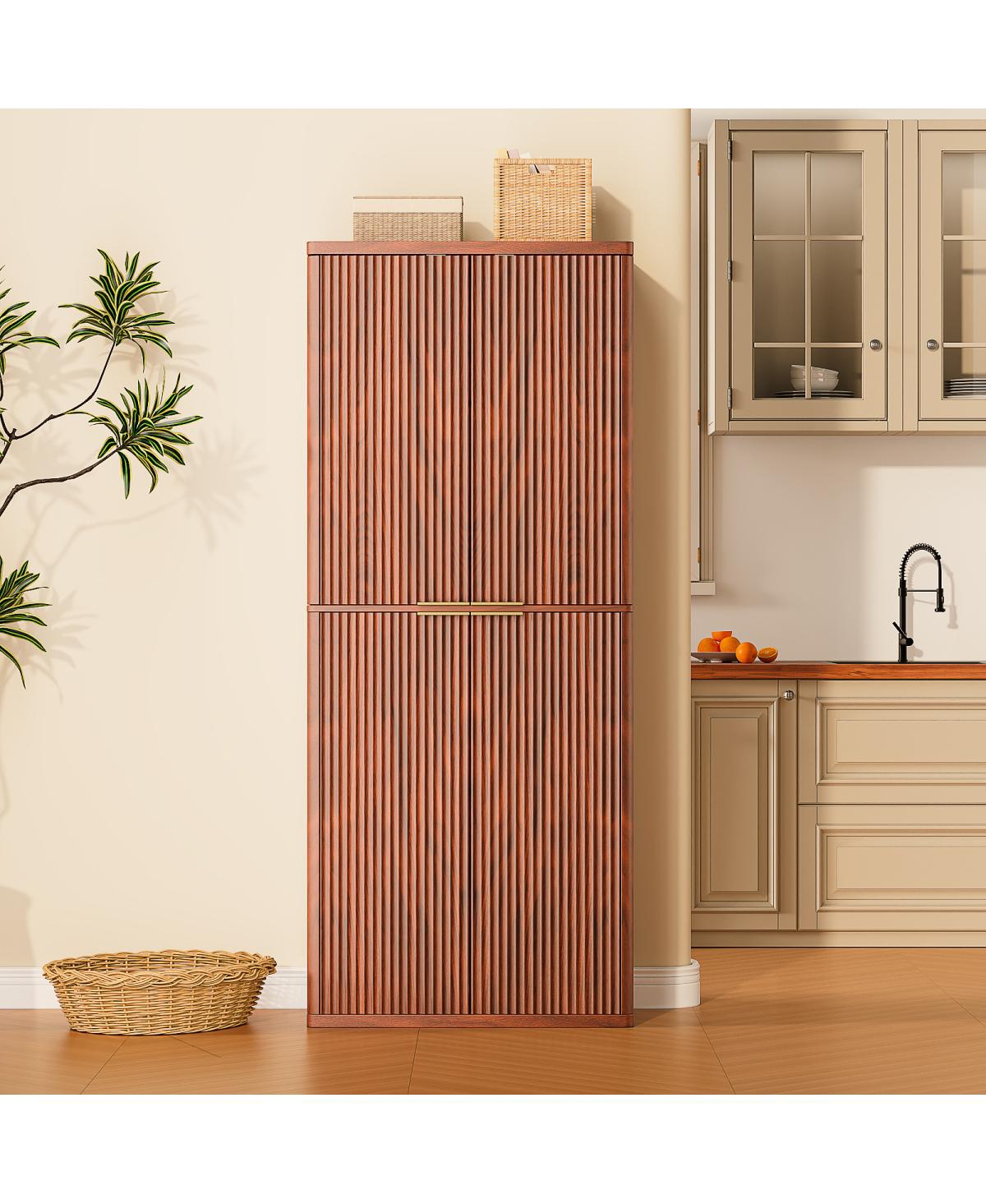 Streamdale Furniture 72" Modern Fluted Wood Kitchen Pantry Cabinet with 6 Shelves