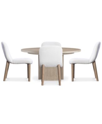 Loggia 5-Pc. Wood Round Table and Side Chairs Upholstered Dining Set