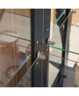 Curio Cabinet with Glass Doors, Lighted Display, Mirrored Back, Adjustable Shelves - Black