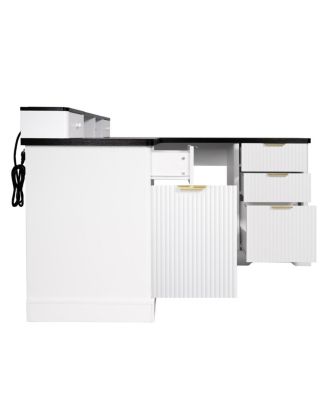 Modern Fluted L-Shaped Desk with Charging Station & Storage