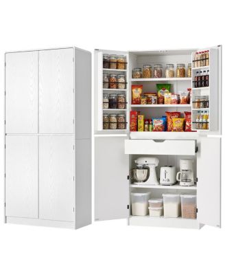 72" Farmhouse Kitchen Pantry Cabinet with 8 Shelves, Curved Storage, Hidden Drawer