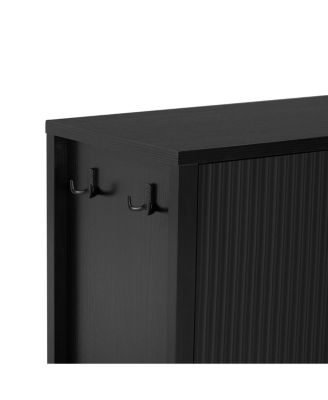 Modern 57.5" Stripe 4-Door Storage Cabinet with Racks & Hooks