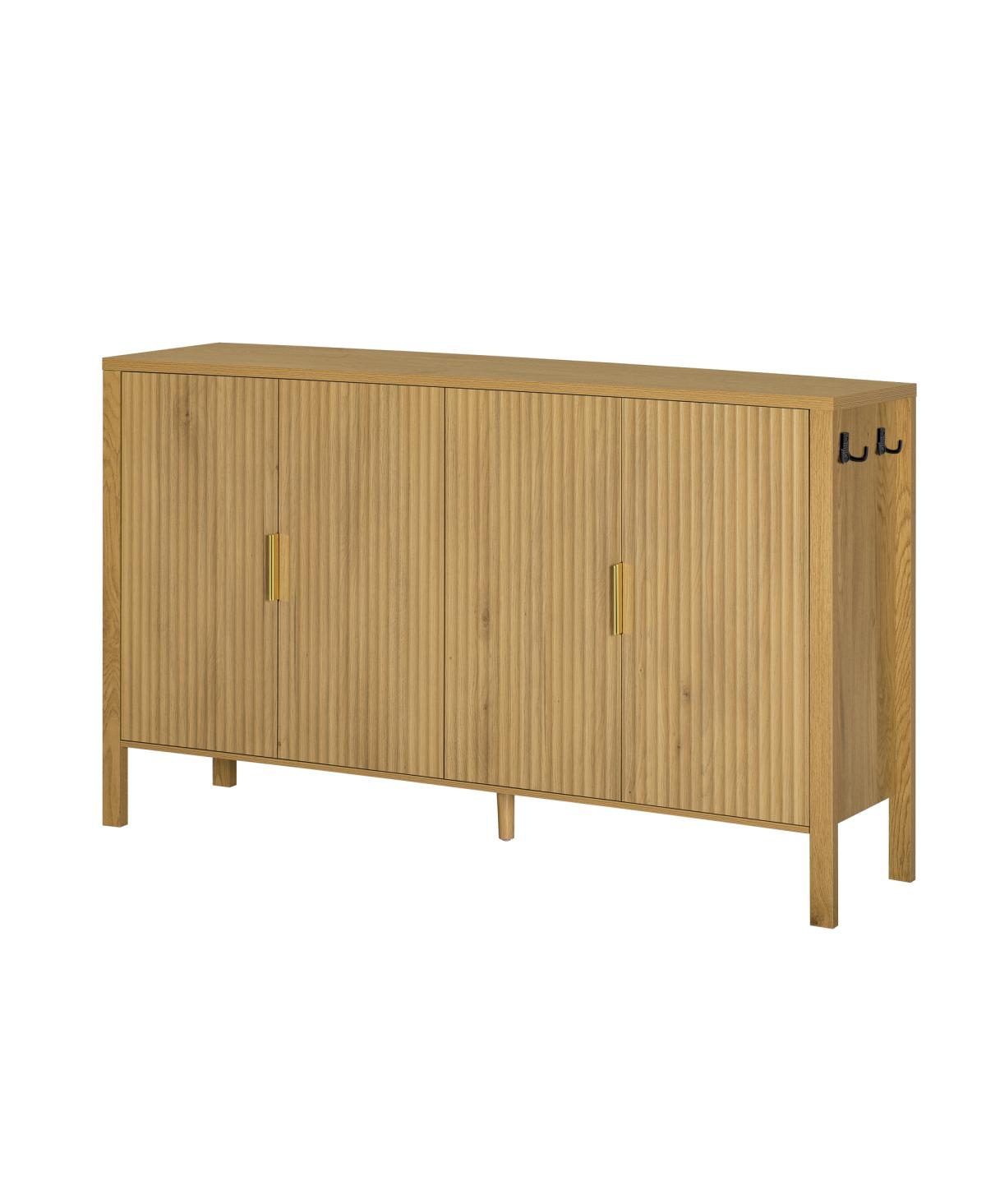 Streamdale Furniture Modern 57.5" Stripe 4-Door Storage Cabinet with Racks & Hooks