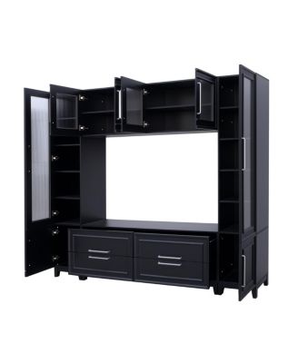 Modern Entertainment Center with Glass Doors & Drawers