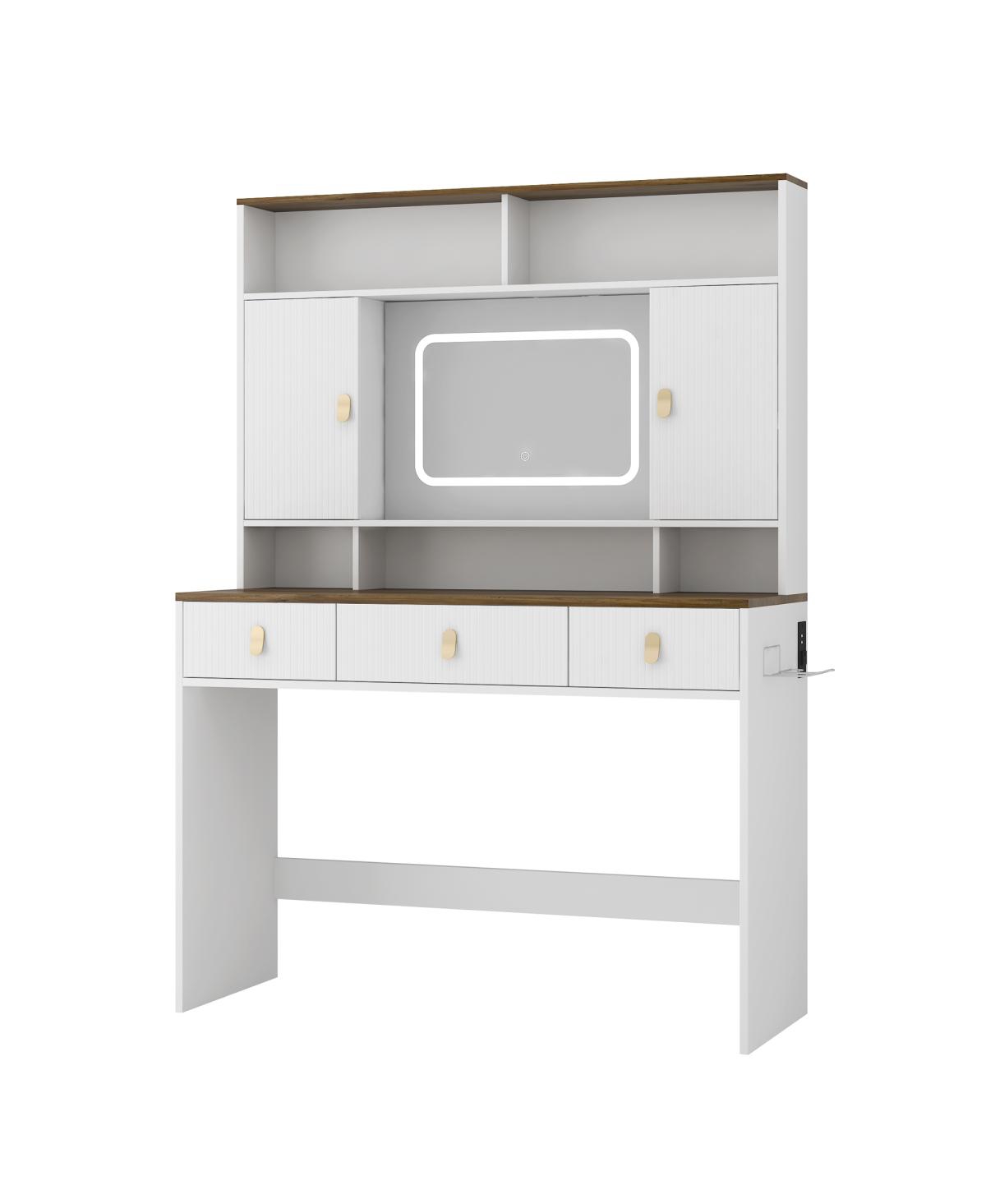 Streamdale Farmhouse Dressing Table with Lighted Mirror and Drawer, White