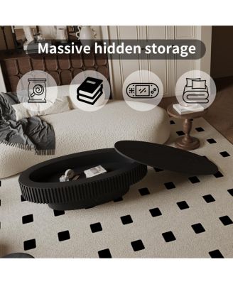 47" Oval Black Wood Veneer Coffee Table with Storage