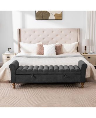 Modern Upholstered Storage Bench - Charcoal