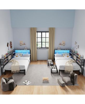 Streamdale  Furniture Twin Corner Daybed with Storage, Bookcase Headboard, LED & USB