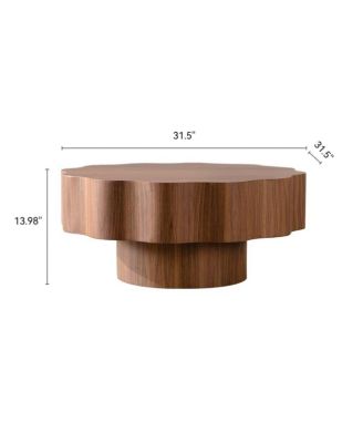 31.5" Scalloped Edge Walnut MDF Wood Grain Center Table - Modern Irregular Round Coffee Table