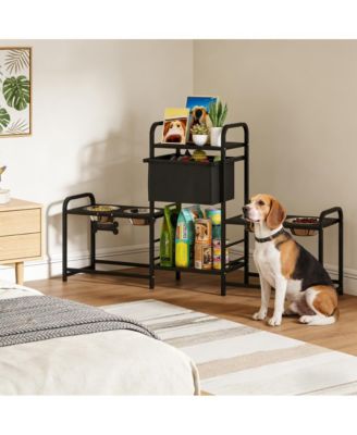 Adjustable Dog Bowl Stand Pet Feeding Station in Black