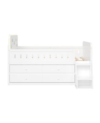 Wooden Full Size Bed with LED Light, Storage Drawers