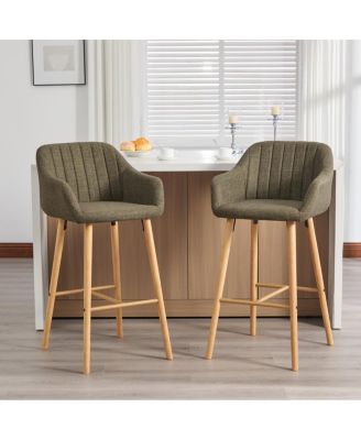 Modern Linen Bar Stools Set of 2 with Back & Armrest
