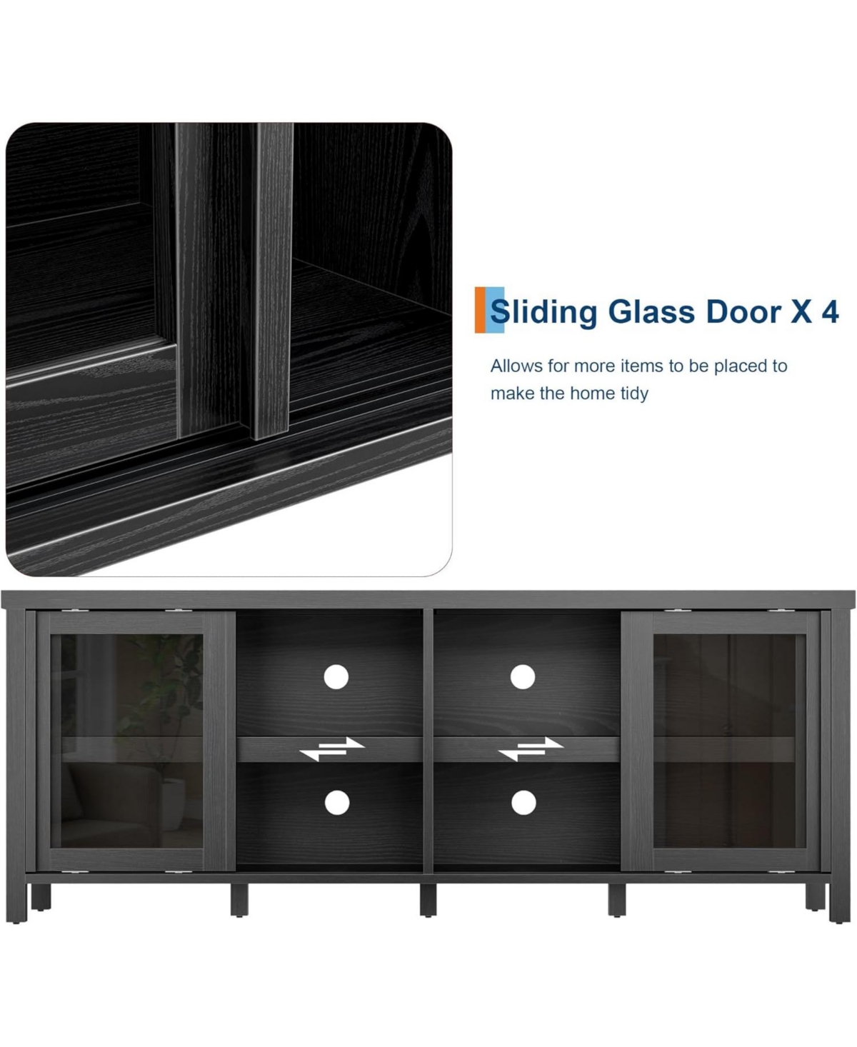 gaomon Tv Stand for 65 Inch Tv, Mid-Century Modern Entertainment Center with Sliding Glass Doors